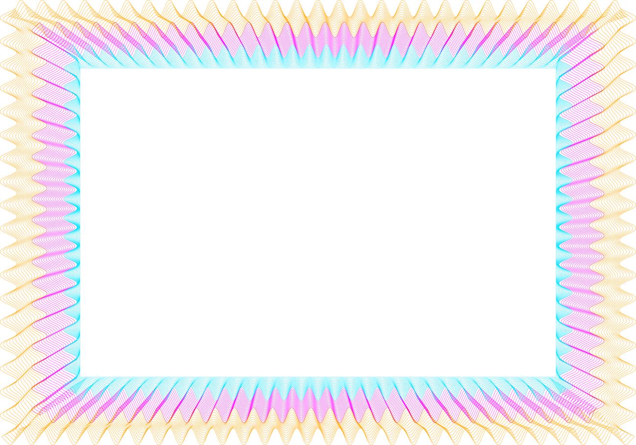 Marco guilloche de líneas entrelazadas en varios colores, arte propio del taller.